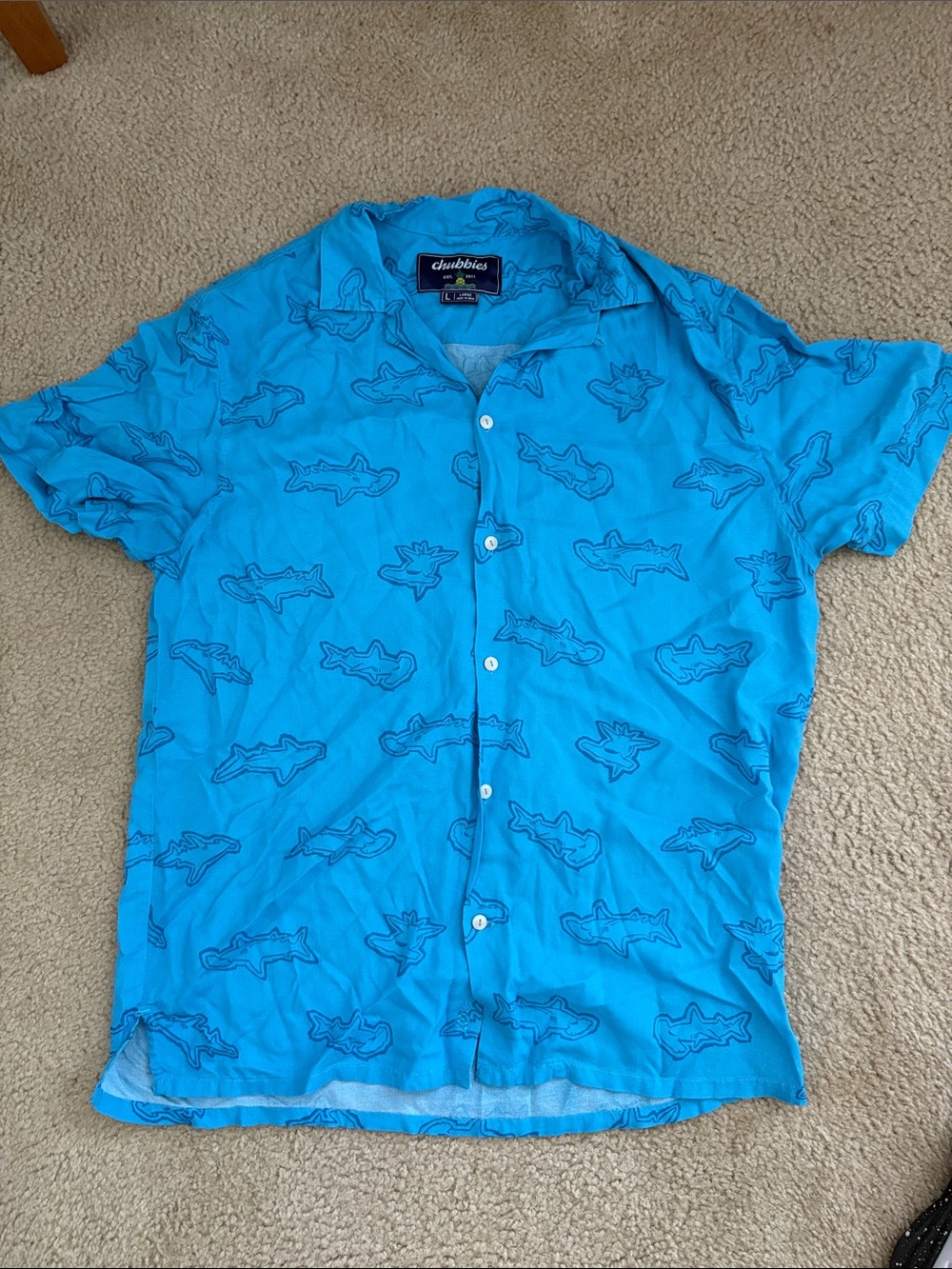 chubbies Bright Blue Shark-Print Short Sleeve Button-Down Shirt